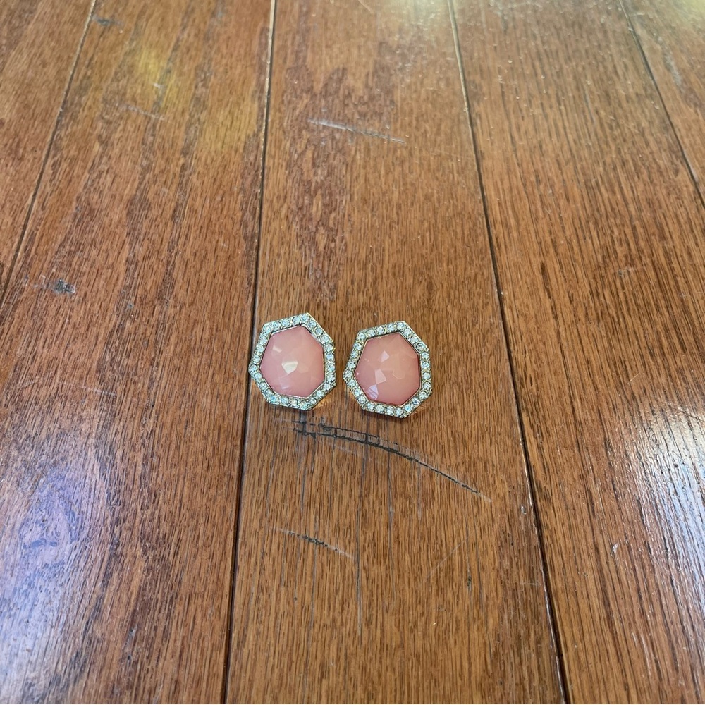 Large Pink Hexagonal Bling Earrings